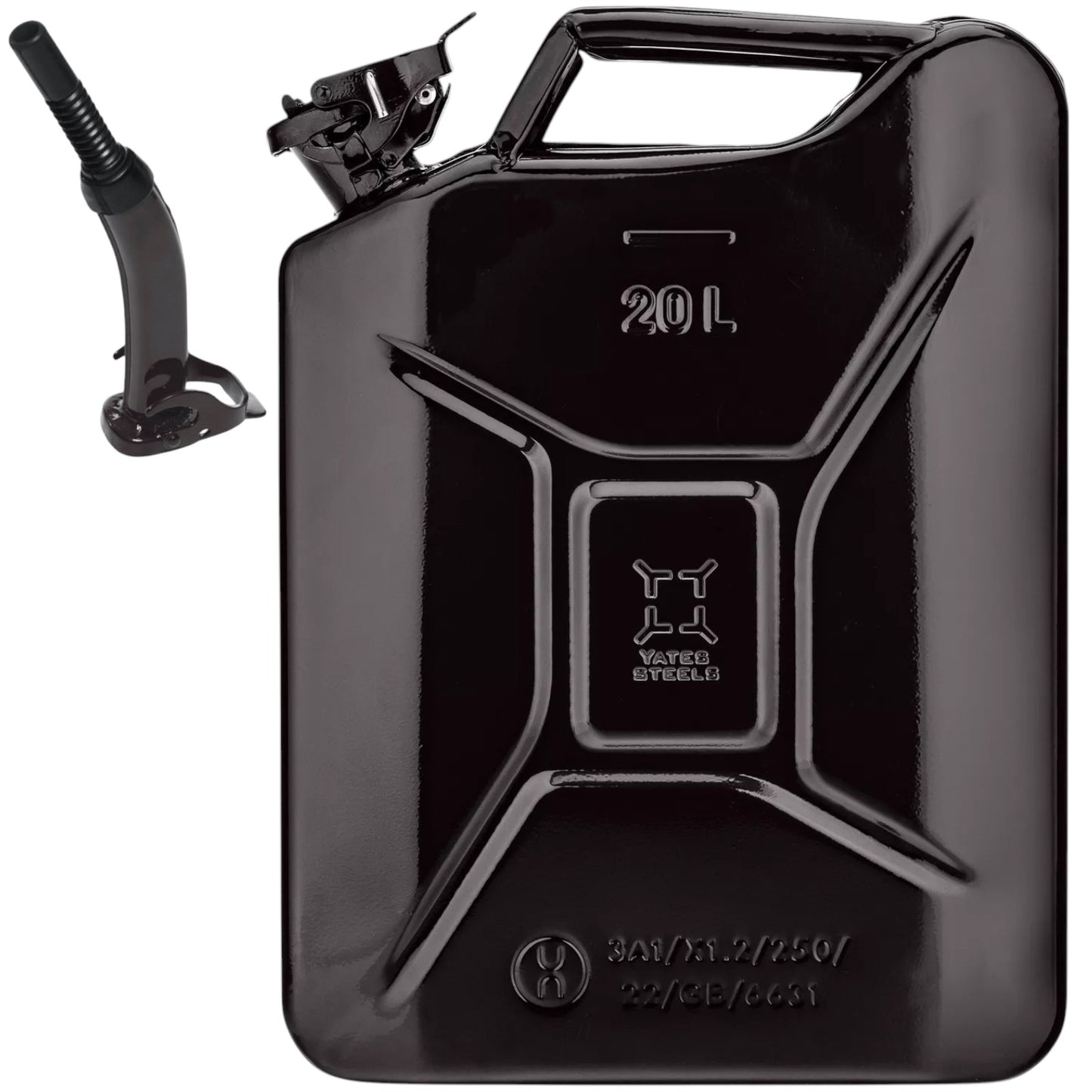 Yates® Authentic Steel Metal NATO Jerry Can 5 Gallon +Spout (Black) image 0