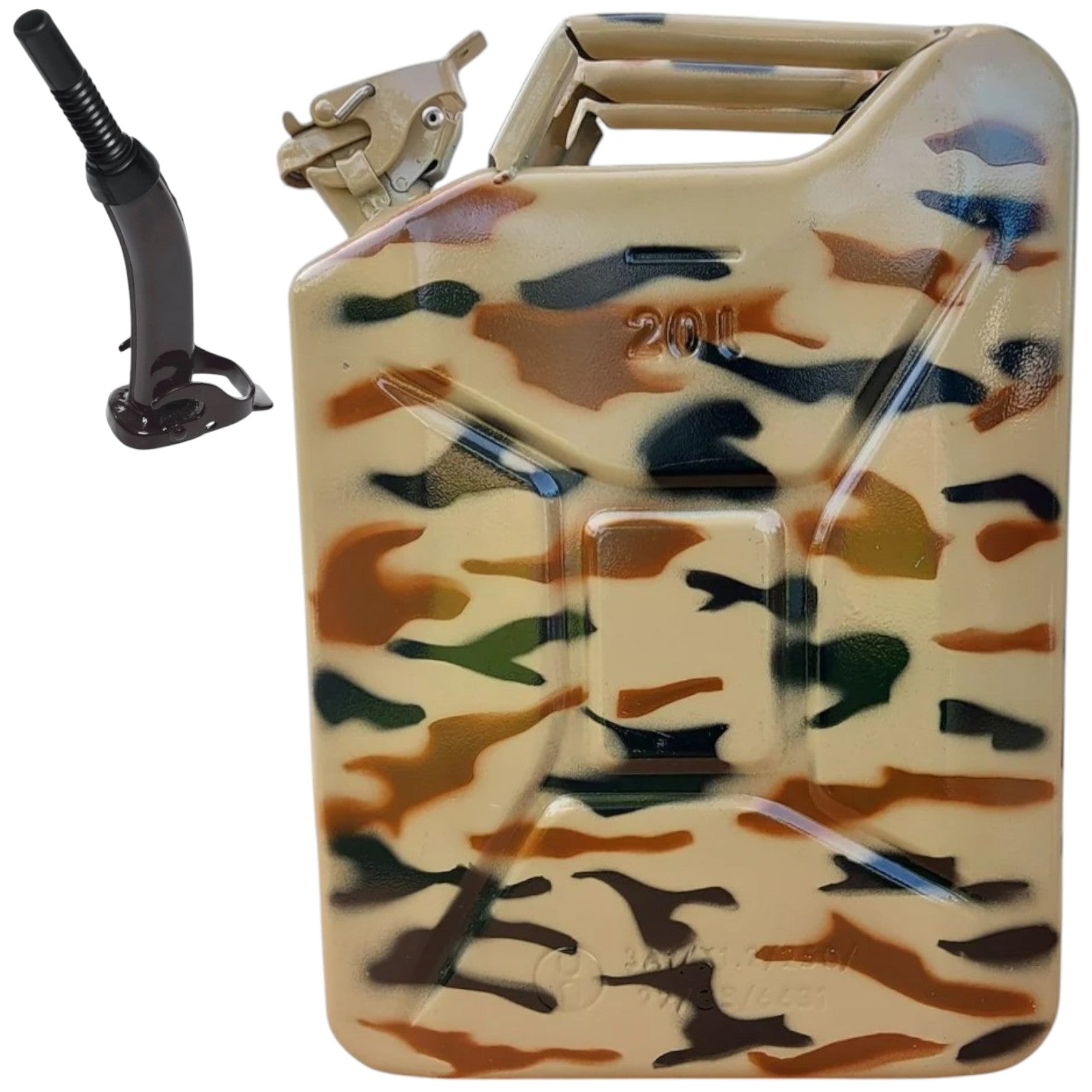 Yates® Authentic Steel Metal NATO Jerry Can 5 Gallon +Spout (Camo Sand) image 0